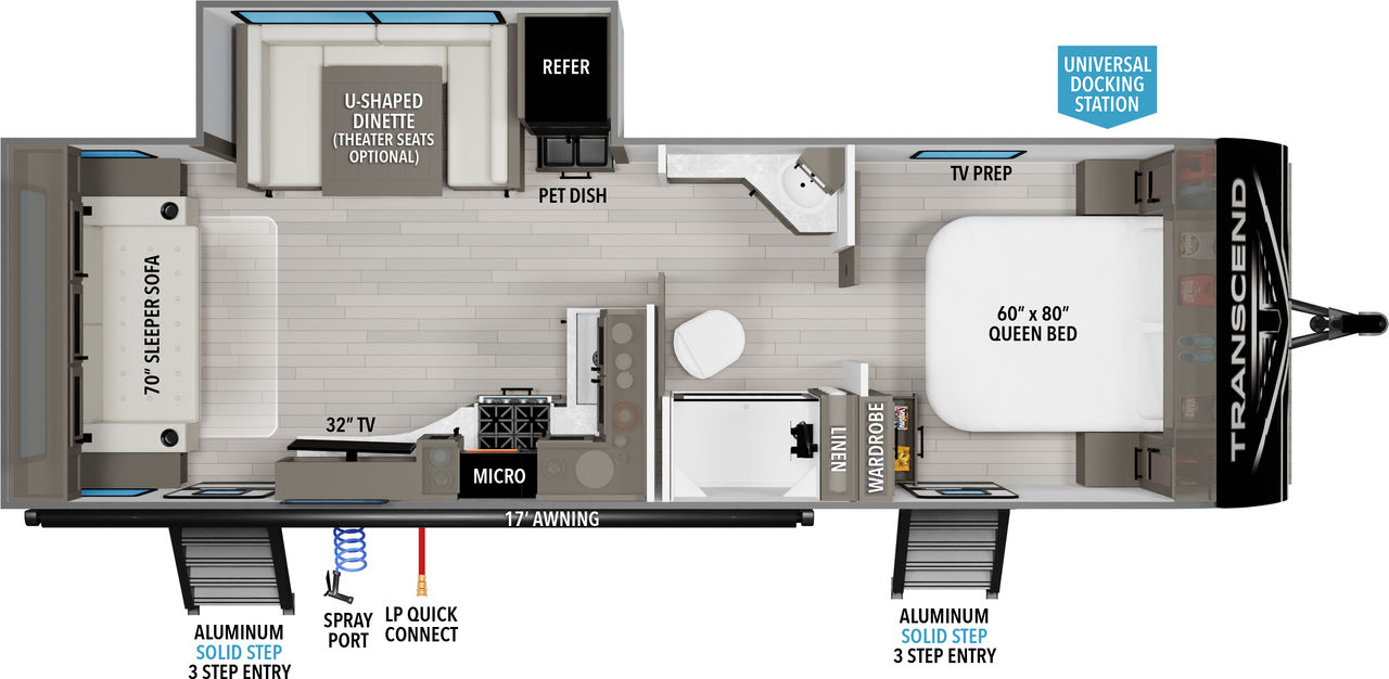 The Transcend Xplor 245RL is a rear leaving floorplan with a walk through bathroom