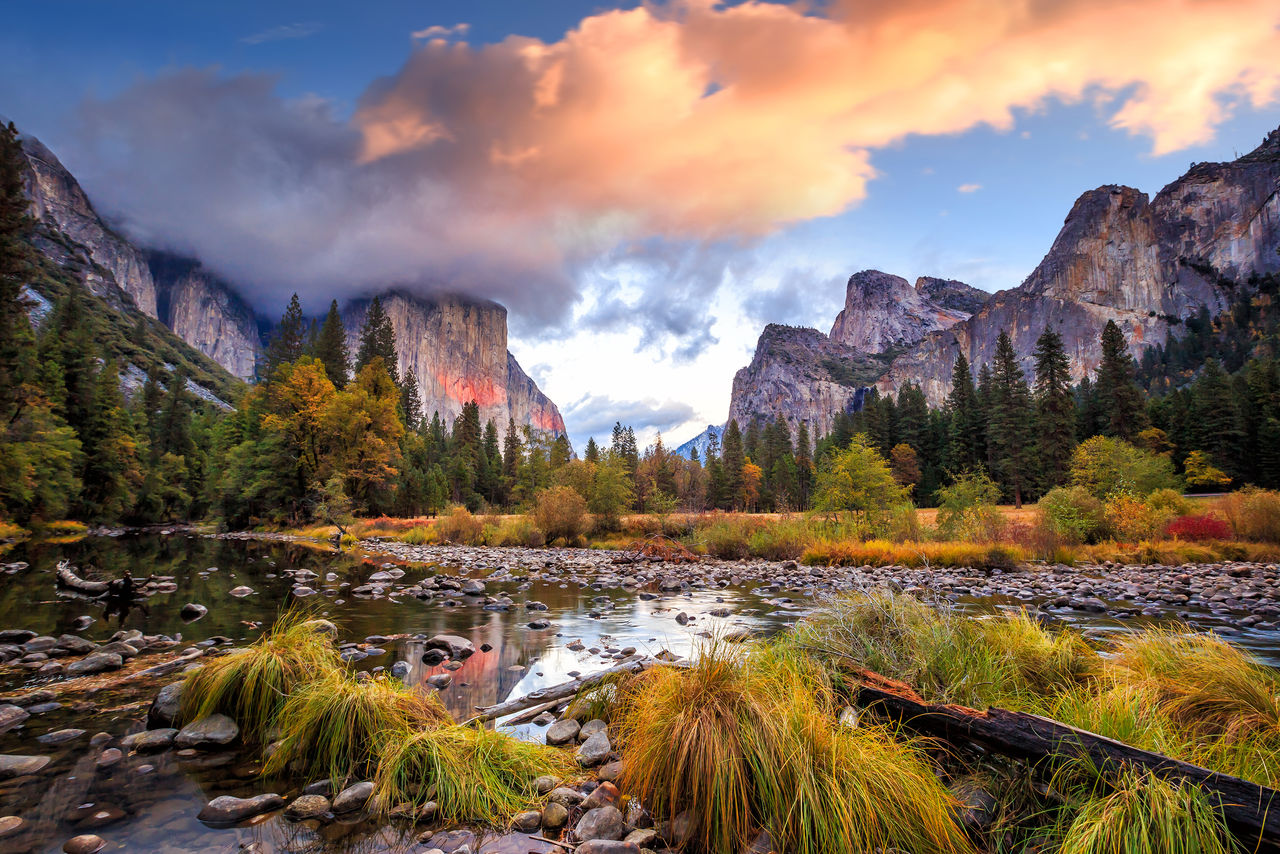 Beautiful view of yosemite national park at sunset in California, USA