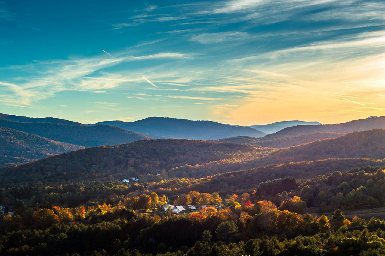 Lokking down over the south end of Woodstock Vermont during the peak of fall foliage season